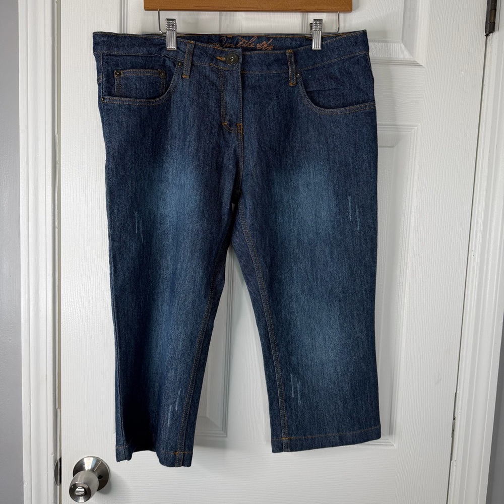 Sz 36 De’Extase Y2K Dark Wash Low Rise Capris NWOT $170 MSRP - Picture 4 of 15